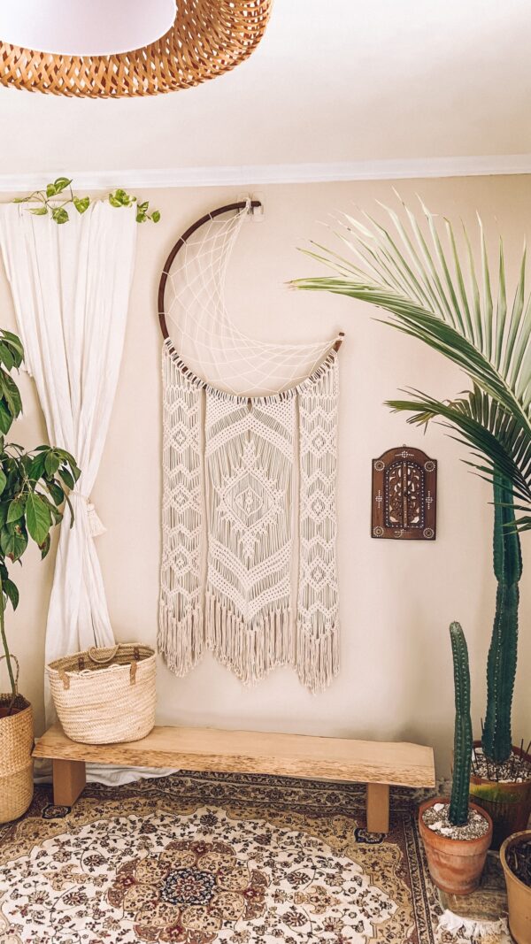 大型月亮捕夢網編織壁幔 HandMade Bohemian Moon Dreamcatcher