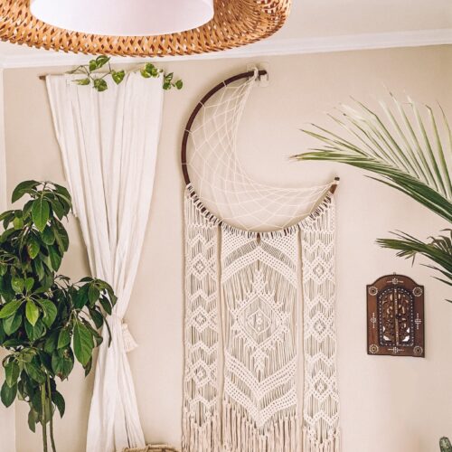 37536051 大型月亮捕夢網編織壁幔 HandMade Bohemian Moon Dreamcatcher
