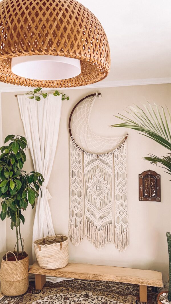 大型月亮捕夢網編織壁幔 HandMade Bohemian Moon Dreamcatcher