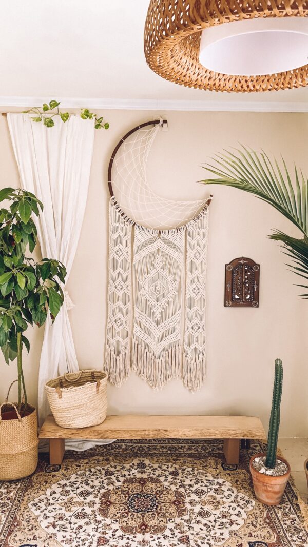 大型月亮捕夢網編織壁幔 HandMade Bohemian Moon Dreamcatcher
