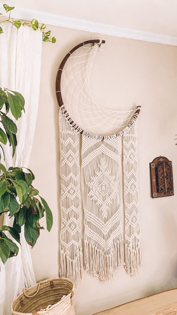 大型月亮捕夢網編織壁幔 HandMade Bohemian Moon Dreamcatcher